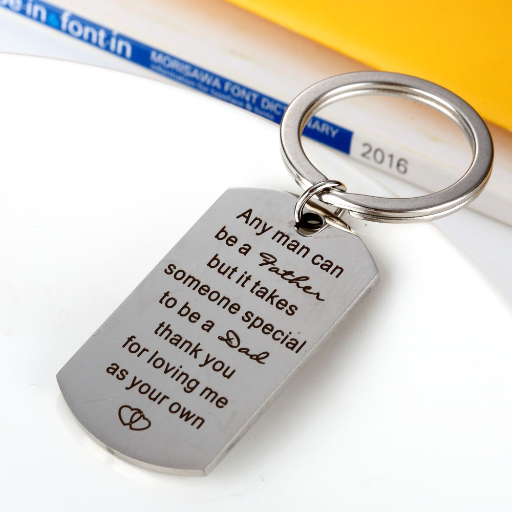 Dad Keyrings Engraved Words Daddy Father's Day Gifts Stainless Steel Dog Tag 