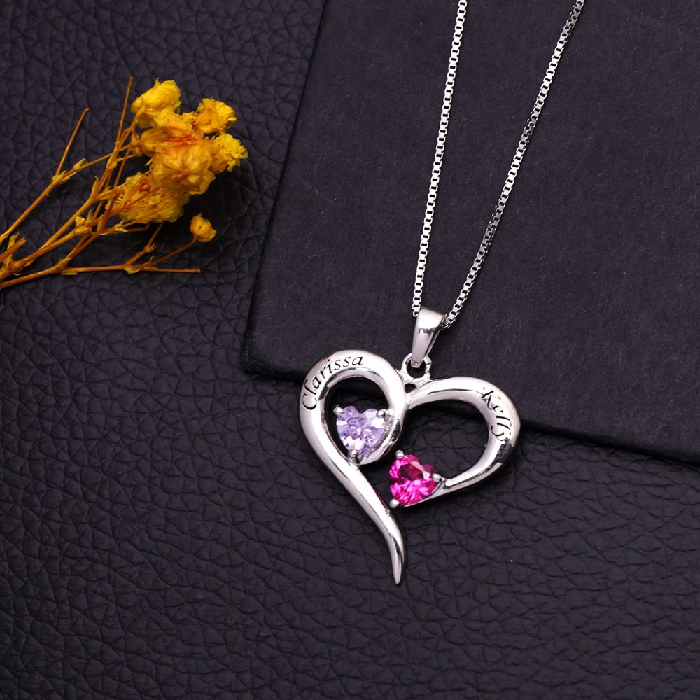 Approaching Two Hearts Birthstones Necklace