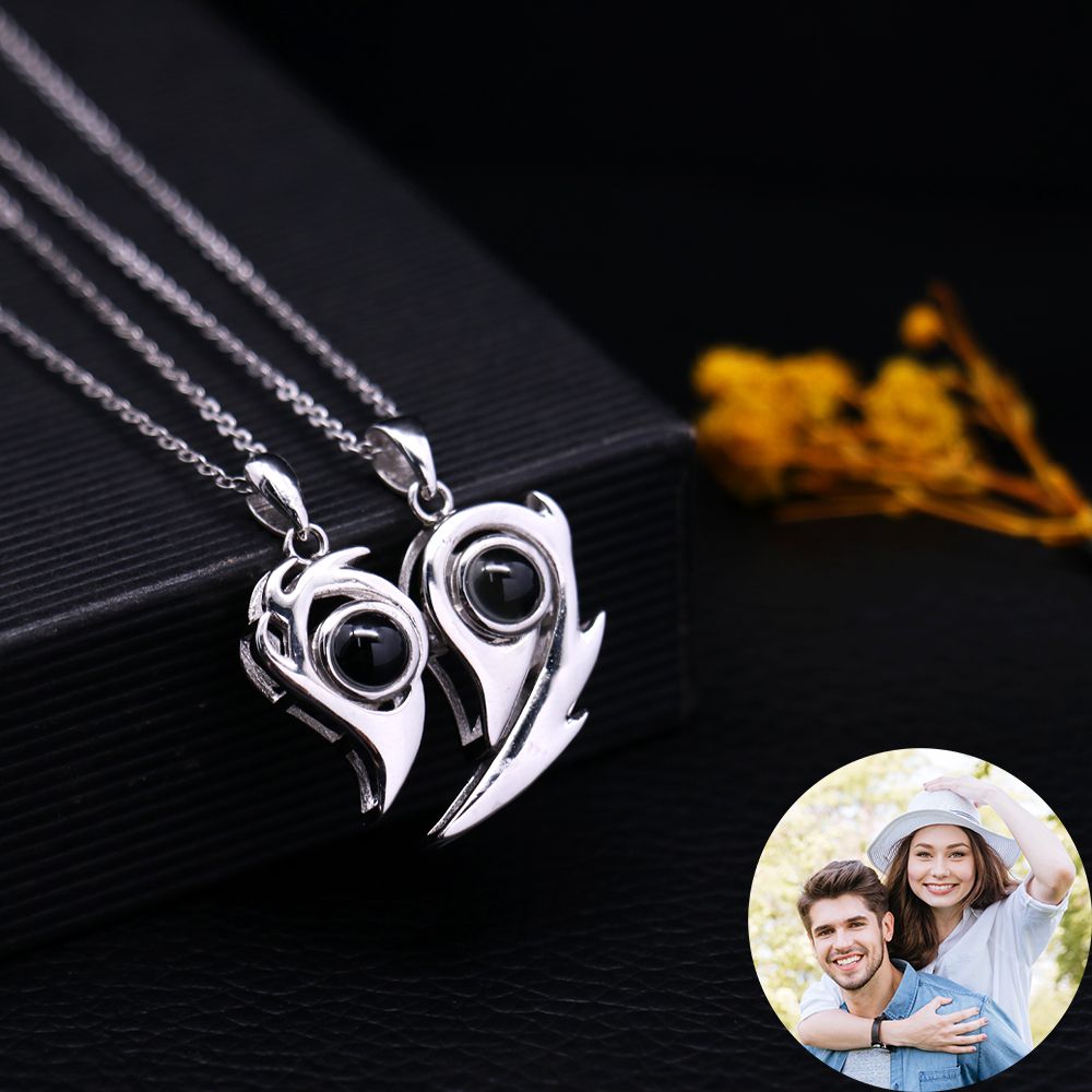 Personalized Photo Projection Necklace - Magnetic Pair Heart